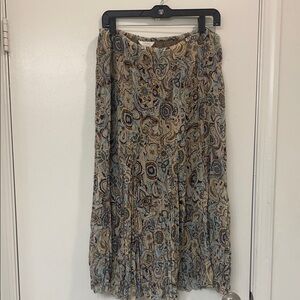 CJ Banks Tan Gray Midi Pleated A-Line Skirt